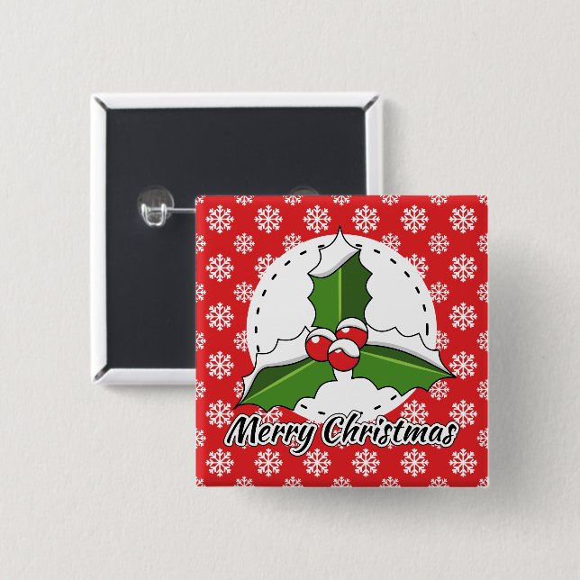 Holon Red White Snowflakes Pattern - Merry Xmas Button (Vorne & Hinten)