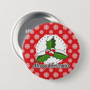 Holon Red White Snowflakes Pattern - Merry Xmas Button