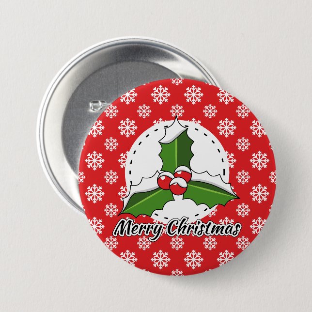 Holon Red White Snowflakes Pattern - Merry Xmas Button (Vorne & Hinten)