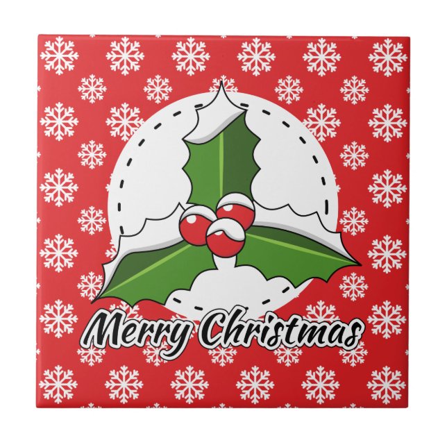 Holon Red White Snowflakes Pattern - Merry Xmas Fliese (Vorderseite)
