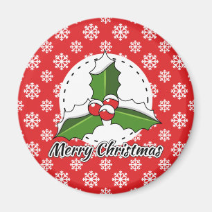 Holon Red White Snowflakes Pattern - Merry Xmas Magnet