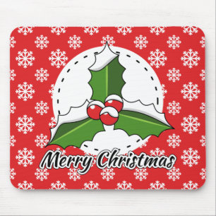Holon Red White Snowflakes Pattern - Merry Xmas Mousepad