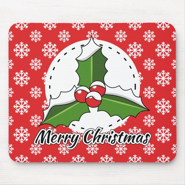 Holon Red White Snowflakes Pattern - Merry Xmas Mousepad (Vorne)