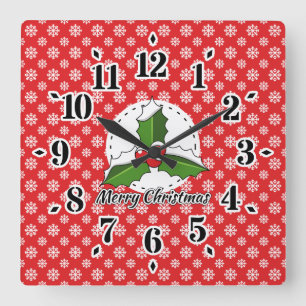 Holon Red White Snowflakes Pattern - Merry Xmas Quadratische Wanduhr