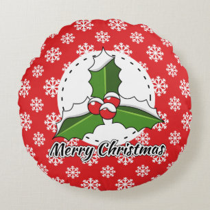 Holon Red White Snowflakes Pattern - Merry Xmas Rundes Kissen