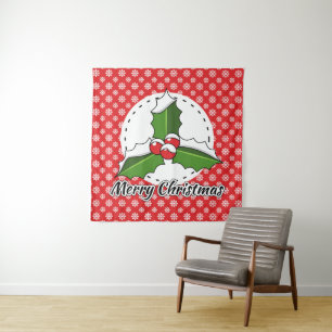 Holon Red White Snowflakes Pattern - Merry Xmas Wandteppich