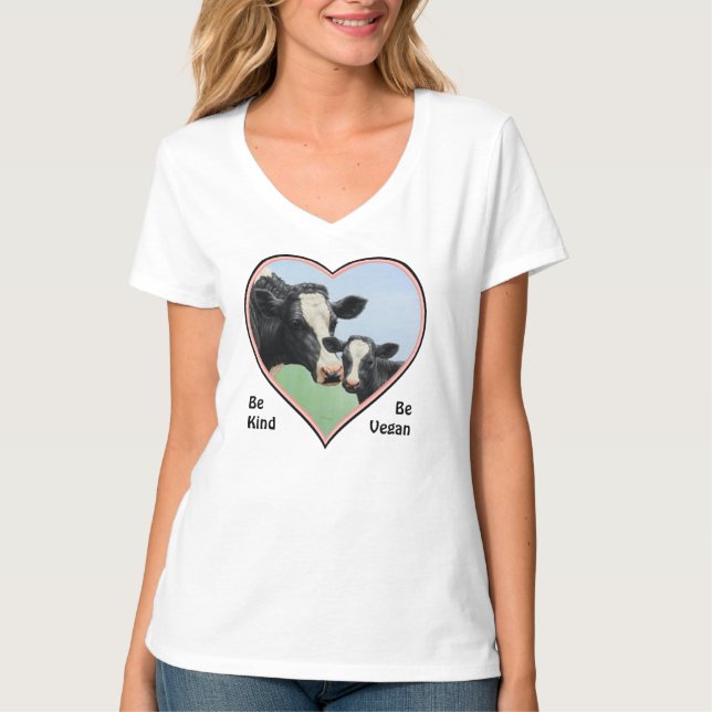 Holstein Cow & Calf Pink Herz Vegan T-Shirt (Vorderseite)