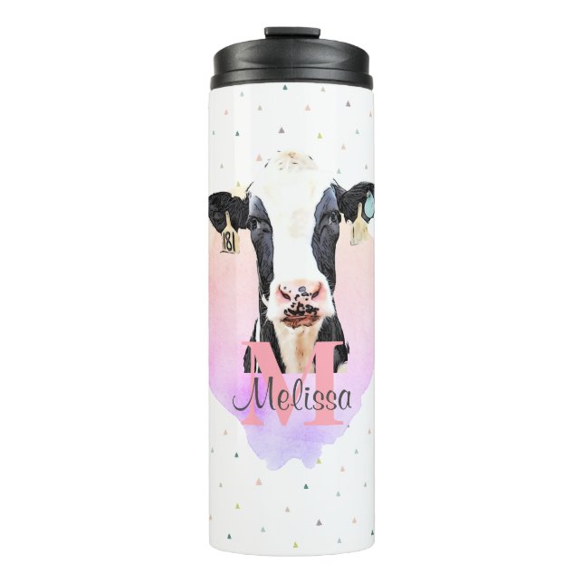 Holstein Cow Hübsch Farm Animal Monogram Muster Thermosbecher (Vorderseite)