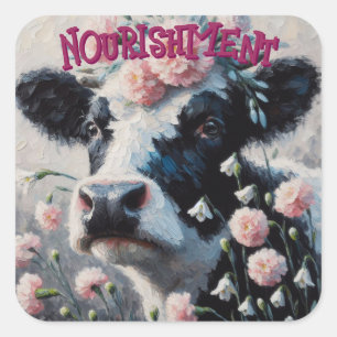 Holstein Cow in Pink Carnation Blume Farm Kühe Quadratischer Aufkleber