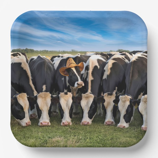 Holstein Cow mit Cowboy-Hut Pappteller (Vorderseite)
