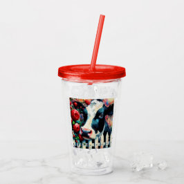 Holstein Cow Picket Fence Rote Rosen Black Red Acryltrinkbecher