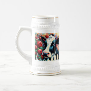 Holstein Cow Picket Fence Rote Rosen Black Red Bierglas
