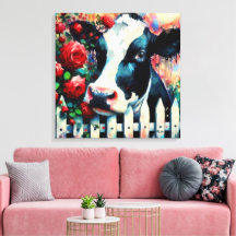 Holstein Cow Picket Fence Rote Rosen Black Red