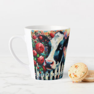 Holstein Cow Picket Fence Rote Rosen Black Red Milchtasse