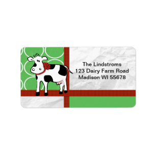 Holstein Holiday Niedliche Weihnachtskuh Cartoon C Adressaufkleber