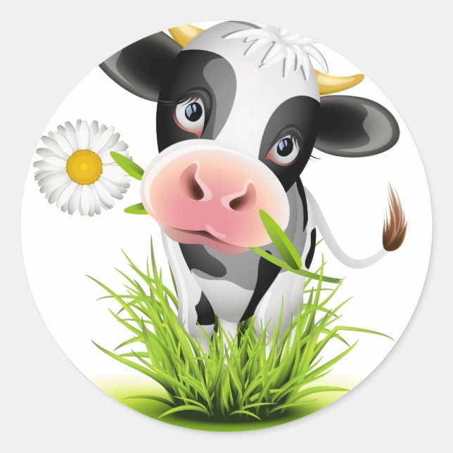 Holstein-Kuh im Gras Runder Aufkleber (Vorderseite)