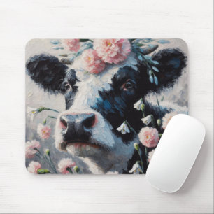 Holstein Kuh in Blume Bauernhof Malerei Mousepad