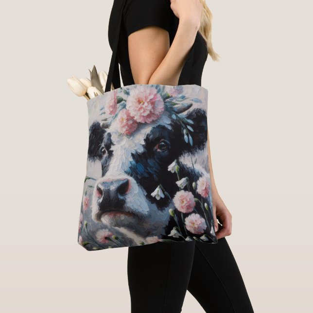 Holstein Kuh in Blume Bauernhof Malerei Tasche (Von Nahem)