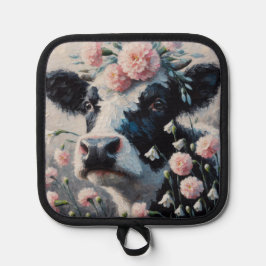 Holstein Kuh in Blume Bauernhof Malerei Topflappen