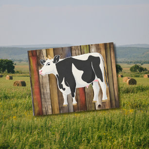 Holstein-Kuh mit altem Brett im Hintergrund Postkarte