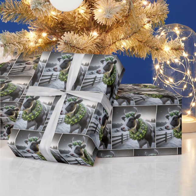 Holstein Kuh mit glühendem Weihnachtsschaden Geschenkpapier (Feiertage)