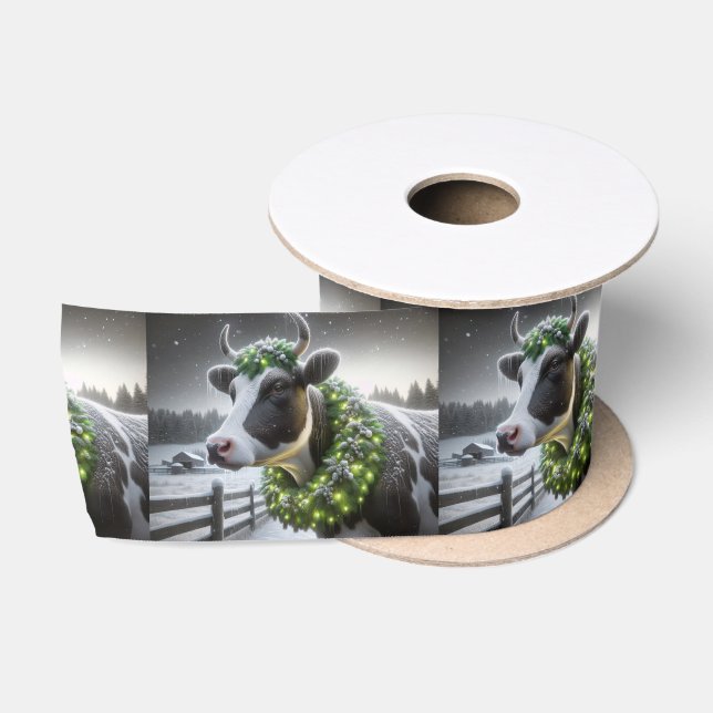 Holstein Kuh mit glühendem Weihnachtsschaden Satinband (Spule)
