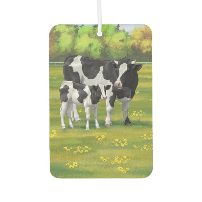 Holstein Kuh & Niedliches Kalb im Sommer Weide Autolufterfrischer (Vorderseite)