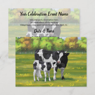 Holstein Kuh & Niedliches Kalb im Sommer Weide Einladung