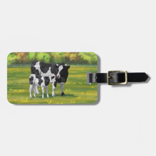 Holstein Kuh & Niedliches Kalb im Sommer Weide Gepäckanhänger