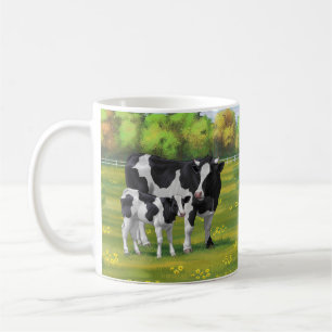 Holstein Kuh & Niedliches Kalb im Sommer Weide Kaffeetasse