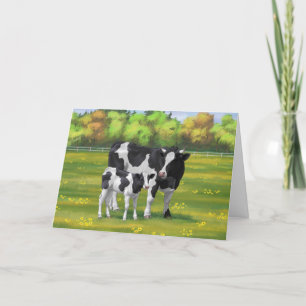 Holstein Kuh & Niedliches Kalb im Sommer Weide Karte