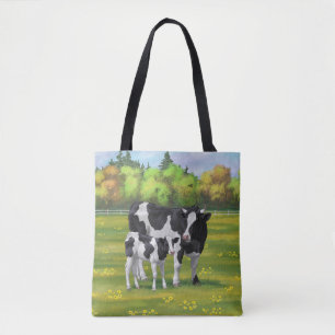Holstein Kuh & Niedliches Kalb im Sommer Weide Tasche