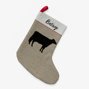 Holstein-Kuh-Silhouette Personalisierte Faux-Lei Kleiner Weihnachtsstrumpf