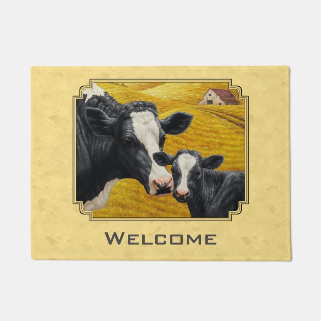 Holstein Kuh und Kalbfarm gelb Fußmatte (Vorderseite)