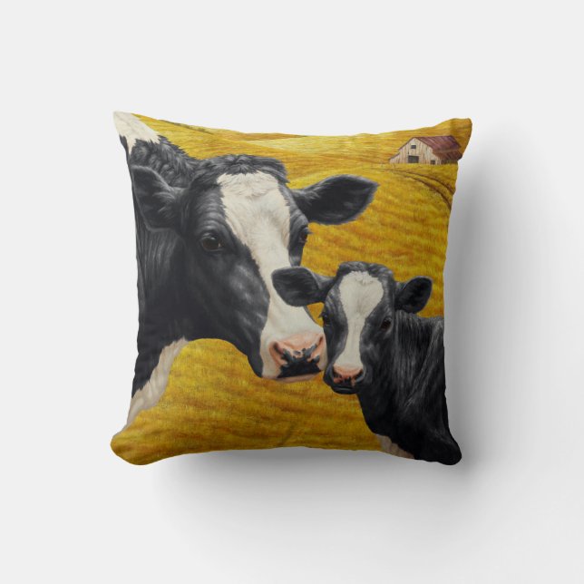 Holstein Kühe und alter Holzstall Kissen (Vorderseite)