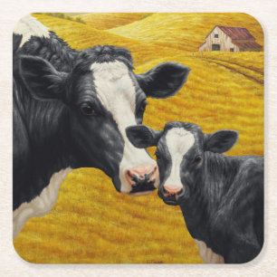 Holstein Kühe und alter Holzstall Rechteckiger Pappuntersetzer