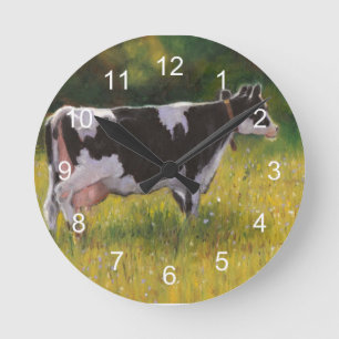 Holstein-Milchkuh: Öl-Pastellmalerei Runde Wanduhr