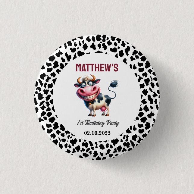 Holy Cow! 1st Birthday | Animal First Birthday  Button (Vorderseite)