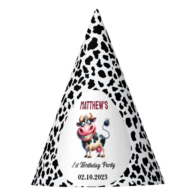 Holy Cow! 1st Birthday | Animal First Birthday  Partyhütchen (Vorderseite)