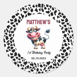 Holy Cow! 1st Birthday | Animal First Birthday Runder Aufkleber
