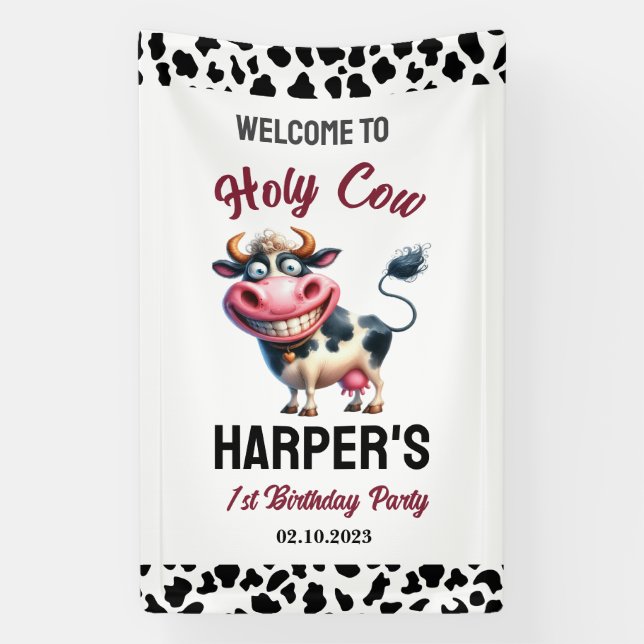Holy Cow! 1st Birthday | Farm Animal Party Banner (Vertikal)