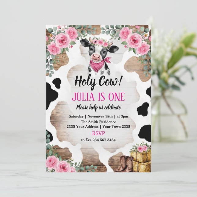 Holy Cow Birthday Invitation | Cow Party (Debout devant)