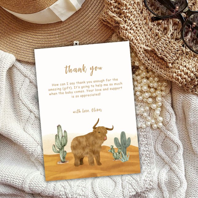 Holy Cow Boho Cactus Desert Baby Shower Dankeskarte (Holy Cow Boho Cactus Desert Baby Shower Thank You Card)