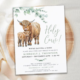 Holy Cow Boho Greenerity Highland Cow Baby Shower Postkarte