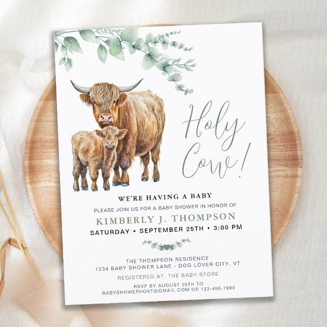 Holy Cow Boho Greenerity Highland Cow Baby Shower Postkarte (Von Creator hochgeladen)