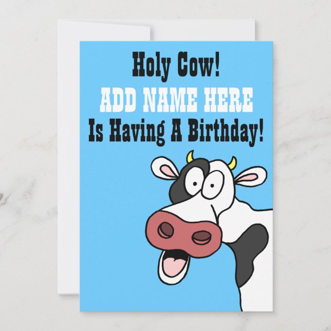 Holy Cow Cartoon Brithday Einladung (Vorderseite)