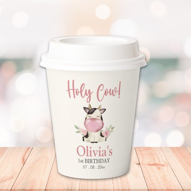 Holy cow! - Cute 1st Birthday Girl Pappbecher (Von Creator hochgeladen)