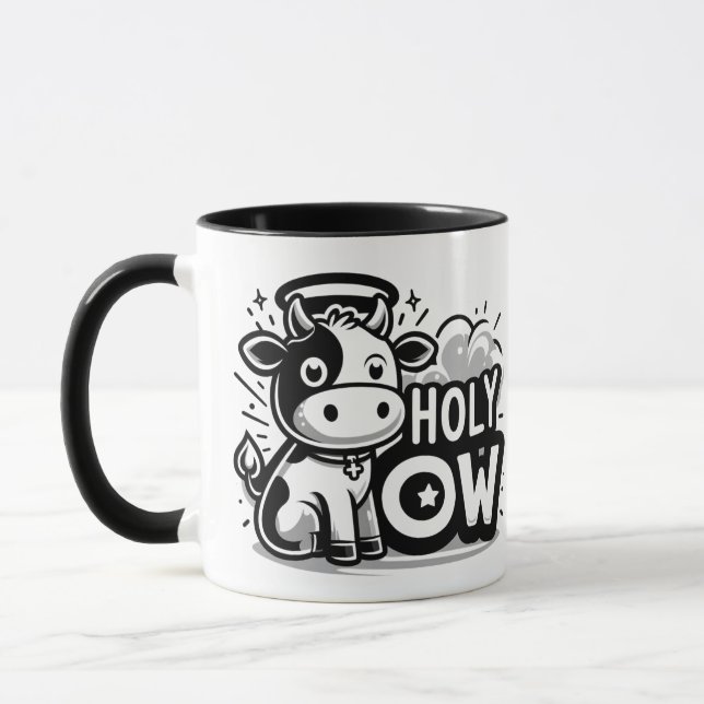 Holy Cow Cute Angel Cow Mug – Funny Black & White  Tasse (Links)