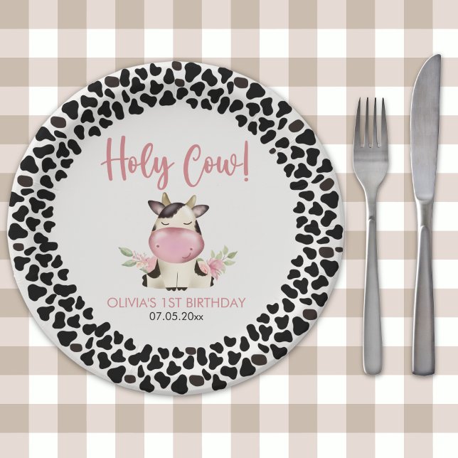 Holy Cow Cute Birthday Girl with Cow Theme Pappteller (Von Creator hochgeladen)