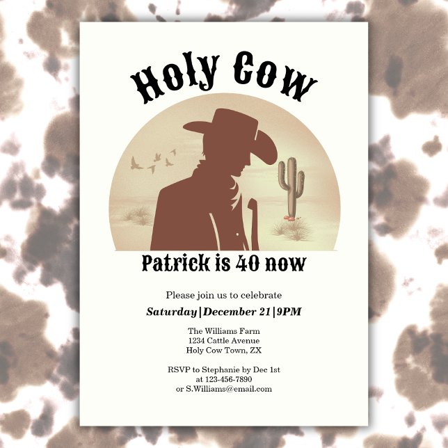 Holy Cow Funny Vintage Cowboy 40th Birthday Einladung (Von Creator hochgeladen)